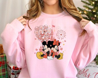 Sudadera retro Disney Mickey Minnie Love, sudadera de cuello redondo de Mickey y Minnie Valentines, sudadera de San Valentín, sudadera con capucha Disneyland Castle Love 652463
