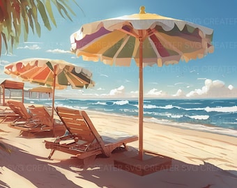 Beach Scene Clipart: Sunny Sea View JPG (Instant Download)