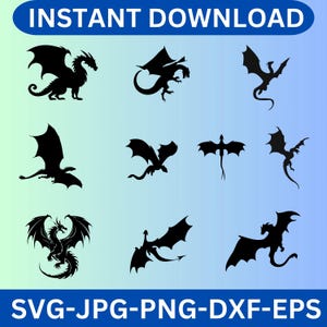 Dragon Silhouette SVG Bundle: Flying Dragon Cut Files (Digital Download)