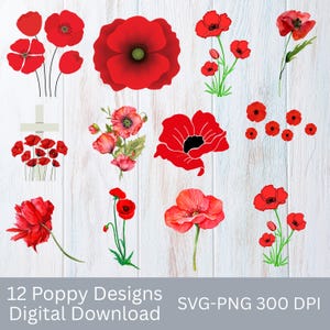 Poppy SVG Bundle \ Poppy Cut Files \ Anzac Day Poppy  \ Poppy Clipart \ Remembrance Day Svg \ Lest we forget \ Poppy Flower Svg \ Poppy SVG