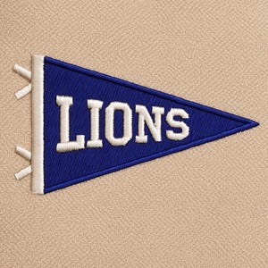Lions Pennant Flag Embroidery Design – Sports Spirit Banner Patch – Digital Machine Embroidery File – 125x60,50x100,75x35 mm Sizes Included