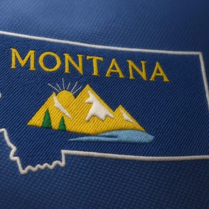 Montana Flag Embroidery Design – State Outline with Mountains & Nature – Digital Download – Machine Embroidery File
