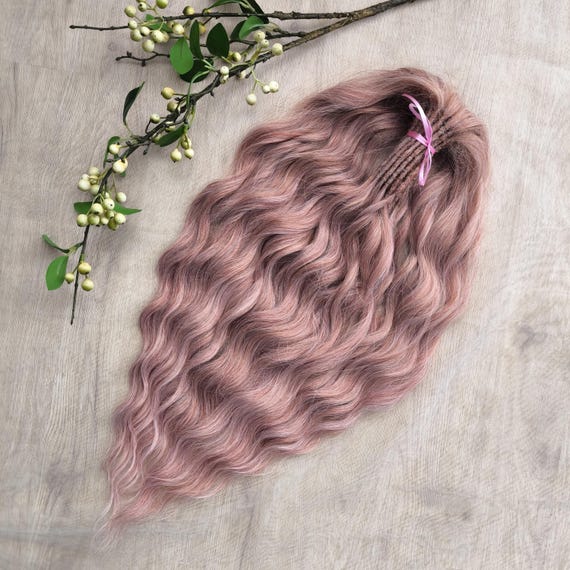 Strawberry Blonde (pink) BRUSHABLE Synthetic DE Wavy Dreadlocks
