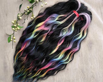 Black Rainbow BRUSHABLE synthetic DE dreaded curls (regular, braided middle, or push-up)