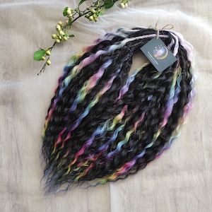 Black rainbow: synthetic DE non-brushable dreaded curls (regular or push-up)