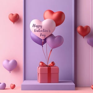 Biglietto di San Valentino | Biglietto d'auguri rosa | Biglietti d'amore stampabili | Biglietto palloncino a forma di cuore | Biglietto di San Valentino
