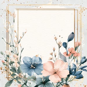 Wildblumen-Hochzeitseinladung PNG – Goldrahmen