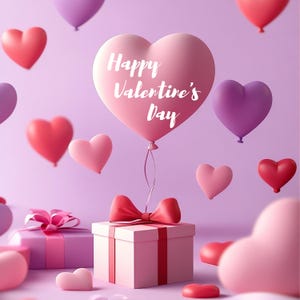 Valentinstagskarte | Rosa Grußkarte | Druckbare Liebeskarten | Herz-Ballon-Karte | Valentinstagskarte