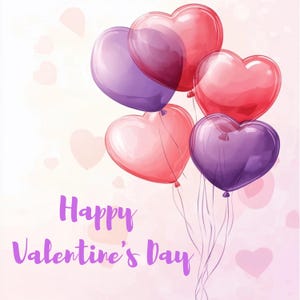 Tarjeta del día de San Valentín | Tarjeta de felicitación rosa | Tarjetas de amor para imprimir | Tarjeta con globo de corazón | Tarjeta de San Valentin