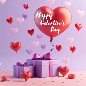 Valentijnskaart | Roze wenskaart | Afdrukbare liefdeskaarten | Hartballonkaart | Valentijnskaart