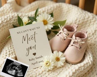 Bearbeitbare neutrale Baby-Ankündigungsvorlage: Ultraschall-Canva-Design für geschlechtsneutrale Schwangerschaftsoffenbarung, sofortige digitale Download-Datei