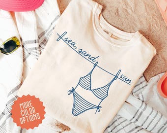 Comfort Colors® Preppy Sea Sand Sun Shirt, Vintage Bikini Shirt, Summer Beachy Tee, Coastal Aesthetic Tee, Beach Vibes Tee, Beach Lover Gift