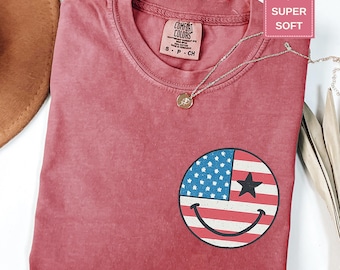 Comfort Colors® USA Shirt, 4th of July Shirt Women, Stars Stripes USA Flag Shirts, Red White Blue Shirts for Women, Patriotic Tee