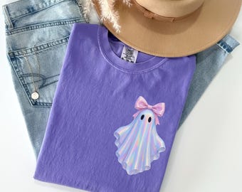 Shimmering Ghost Shirt, Iridescent Ghost Tee, Comfort Colors Glittery Spooky Season Tee, Pastel Halloween T-Shirt