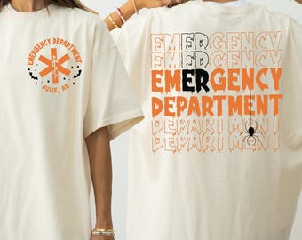 Emergency Department Halloween Shirt, Comfort Colors Custom Name Halloween ER Nurse Shirt, Emergency Nurse Shirt, Er Halloween Gift Nurse