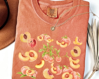 Vintage Peach T-Shirt, Comfort Colors Cottagecore Peach Graphic T-Shirt, Cute Fruity Shirt, Gift For Women, Aesthetic Retro Summer Vibe Tee