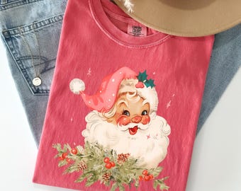 Comfort Colors® Vintage Santa Tee, Retro Santa Claus Comfort Colors Shirt, Cute Santa Claus Xmas Tee, Comfort Colors Christmas Shirt Xmas