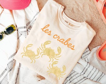 Les Crabes French Summer Shirt Comfort Colors Vintage Beach Tee, Cottagecore Coastal Crab Shirt Aesthetic Summer Life T-Shirt Gift for Her