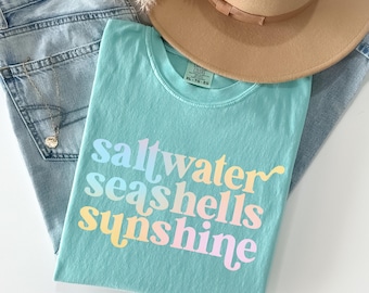 Sunshine Beach Vacation Comfort Colors Shirt, Beachy Coastal Summer Tee, Ocean Lover Gift, Seashells, Girls Trip Shirt, Vacation Outfit