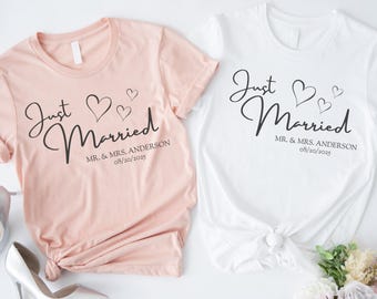 Just Married T-Shirt, Personalized Husband and Wife Couples Honeymoon T-Shirt, Finally Matching Wedding Tee, Mr and Mrs Matching Shirt