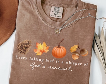 Comfort Colors® Fall Christian Shirt, Bible Verse Autumn Tee, Every Falling Leaf God’s Renewal Shirt, Religious Gift for Women Men