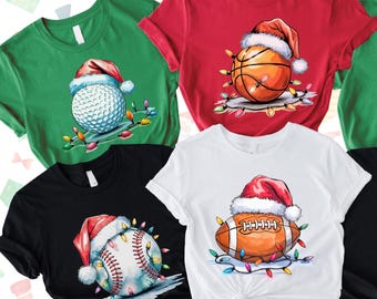 Christmas Baseball Football Basketball Santa Shirt, Christmas Game Day Shirt, Christmas Sport Lover Shirt, Christmas Football Player Shirt