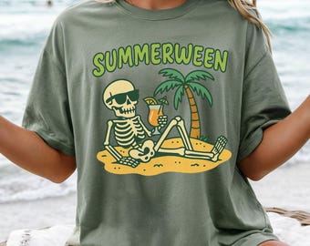 Summerween Skeleton Shirt, Summer-ween Tshirt, Spooky Summer Tee, Comfort Colors Summer Halloween Shirt, Year-Round Halloween, Beach Skelly
