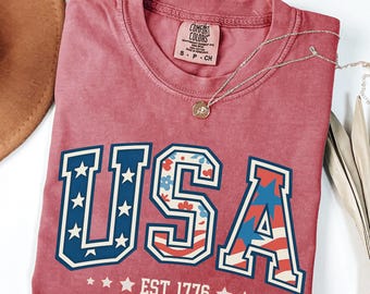 USA Shirt, USA Est. 1776 Shirt, Red White And Blue, America Tee, Comfort Colors® Women's 4th of July, Fourth of July Shirt T-Shirt, 1776 Tee