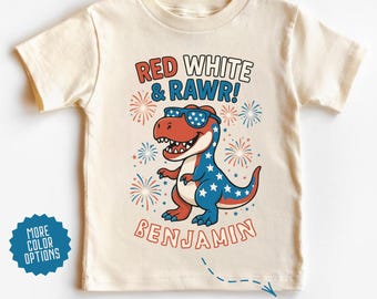 Custom 4th of July Red White Rawr Shirt, Funny 4th of July Shirt For Kids, Dinosaur Fourth July Tee, Funny Independence Day Gift For Kids