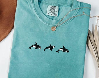 Comfort Colors® Trio of Orcas  T-Shirt, Unisex Orca Tshirt, Whale Shirt, Orca Shirt, Shark Shirt, Marine Biology Gift Sea Animal Lover Shirt