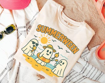 Summerween Comfort Colors® Shirt, Summer Skeleton, Spooky Summer Tee, Retro Summer, Girly Summer, Beach Vibes Tee, Halloween Skeleton Shirt