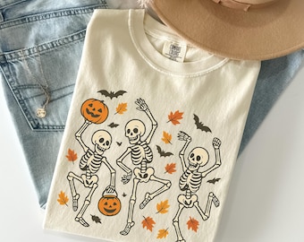 Comfort Colors® Dancing Skeleton Shirt, Halloween Shirt, Pumpkin Shirt, Retro Halloween Shirt, Dancing Skeleton Tee