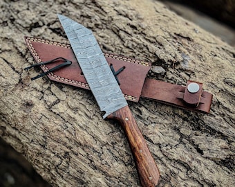 Custom Handmade Viking Seax Knife | Damascus Steel Blade With Natural Wood | Collectible Norse Gift for Him, Anniversary Gift