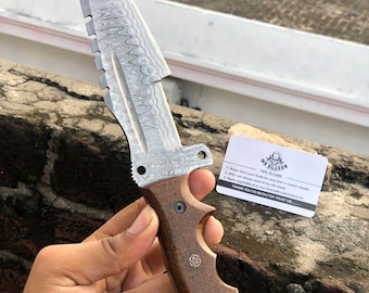 Handmade Damascus Steel Tracker Knife: Micarta Handle, Leather Sheath
