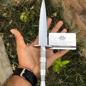 Handmade Decorative Double Edge blade with Solid Steel Handle & Leather Sheath | Collectible Gift for Him | Anniversary Knife | MD BLADES