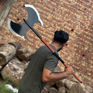Hand-Forged Viking Double Headed Axe | Full Steel Fantasy Axe-Medieval Norse Cosplay Collectible | Viking Steel Axe for Decor & Gift for him