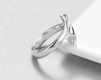 Hug Hand Ring, Romantic Open Adjustable Couple Jewelry