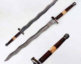 Réplica de Espada Viking em Aço Damasco Forjado à Mão | Item Colecionável Artesanal para Fantasia | Presentes Personalizados para Aniversários, Bodas e Halloween