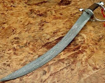 Espada Cutlass Damascena Elegante, Espada Mestra, Espada Viking Curta - Presente de Páscoa - Presente para Ele - Presente para Namorado - Presente de Casamento e Presente de Aniversário