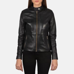 Women’s Black Leather Biker Jacket | Real Lambskin Moto Jacket | Slim Fit Motorcycle Jacket | Ladies Leather Jacket | Handmade Gift for Her