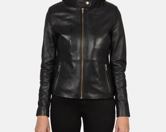 Handmade Lambskin Leather Biker Jacket: Slim Fit Moto Style