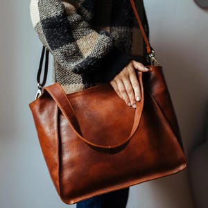Genuine Leather Brown Tote Bag for Women | Handmade Italian Leather Purse | Ladies Large Brown Shoulder Bag | Leather Crossbody Bag