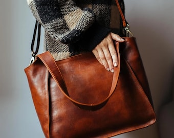 Genuine Leather Brown Bag for Women | Handmade Italian Leather Tote Bag | Large Brown Crossbody Purse | Ladies Crossbody Bag | Easter Gift