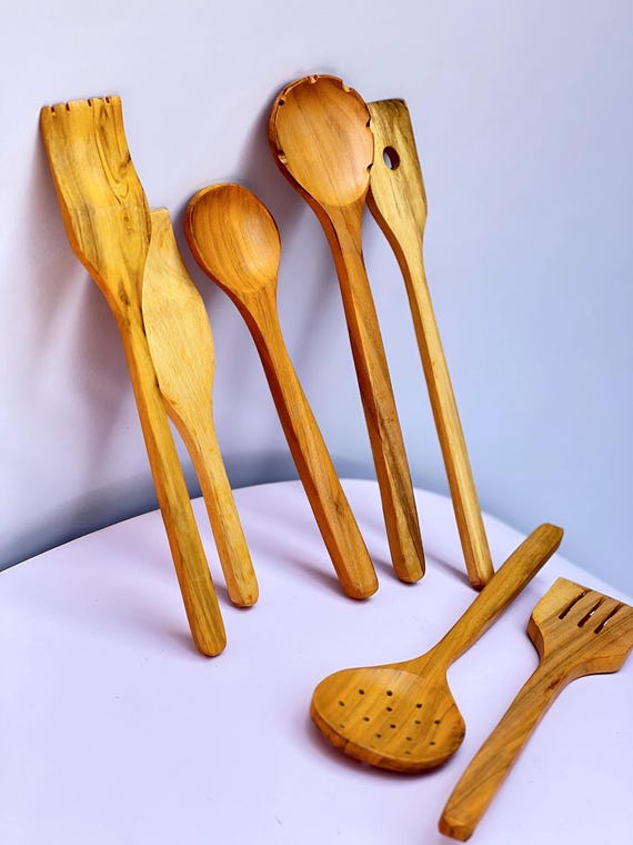 Set Di Utensili Da Cucina in Legno Con Illustrazione Artistica