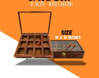 Easter Sunday Handmade Wooden Spice Box - Rustic Kitchen Organizer with 9 or 12 Moveable Slots, Unique Gift & Carved Design