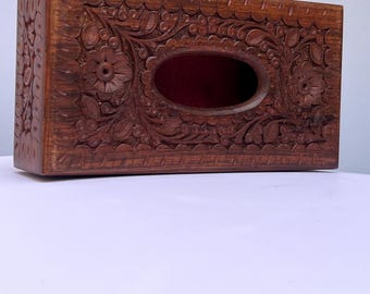 Handcrafted Wooden Tissue Box Cover with Decorative Carved Design – Personalized Home Decor & Perfect Mother’s Day Gift for Living Room
