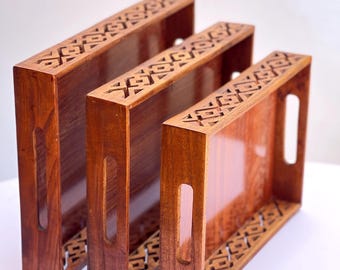 Rustic Wooden Tray Set – Handcrafted Serving Trays for Home Decor | Muttertagsgeschenk 2025 Gift Idea