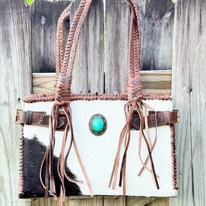 The Everglades Outrider: Distressed Brown Leather Western Purse with Braided Straps and Genuine Hair on Cowhide