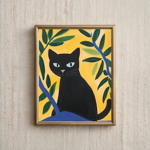 Henri Matisse Black Cat Print, Modern Cat Wall Art Decor Digital Download, Oil Painting Wall Art, Printable Home Decor for Living Room
