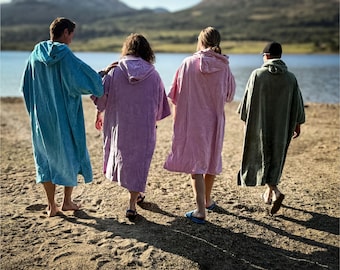 Cotton Velour Towelling Poncho Robe: Easy Swim & Surf Changing
